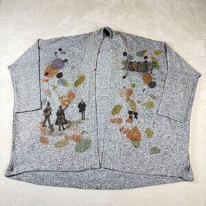 Inoah Womens Gray Open Front Cardigan Abstract Pattern Small Made In USA Artsy